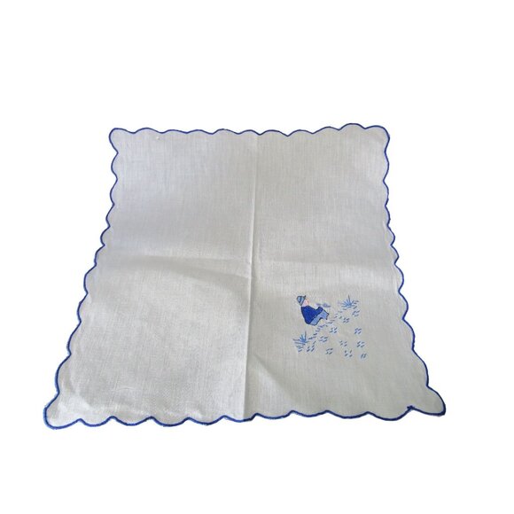Vintage Embroidered Napkins Blue Shirt Boy Boat Scalloped Edges Four GUC - Picture 10 of 15